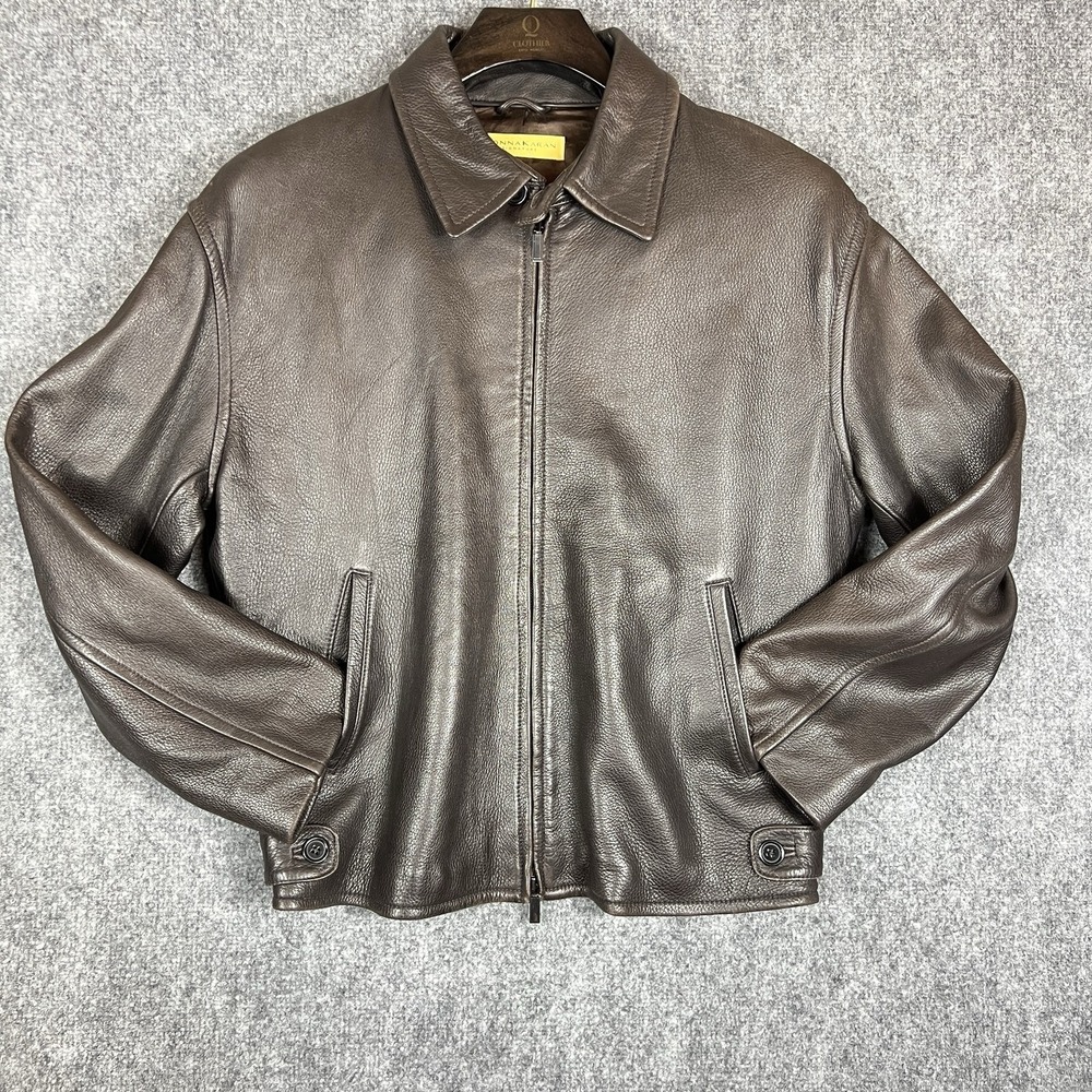 Donna Karan Women's XL Brown Genuine Leather Moto Jacket Quilted Lined Zip